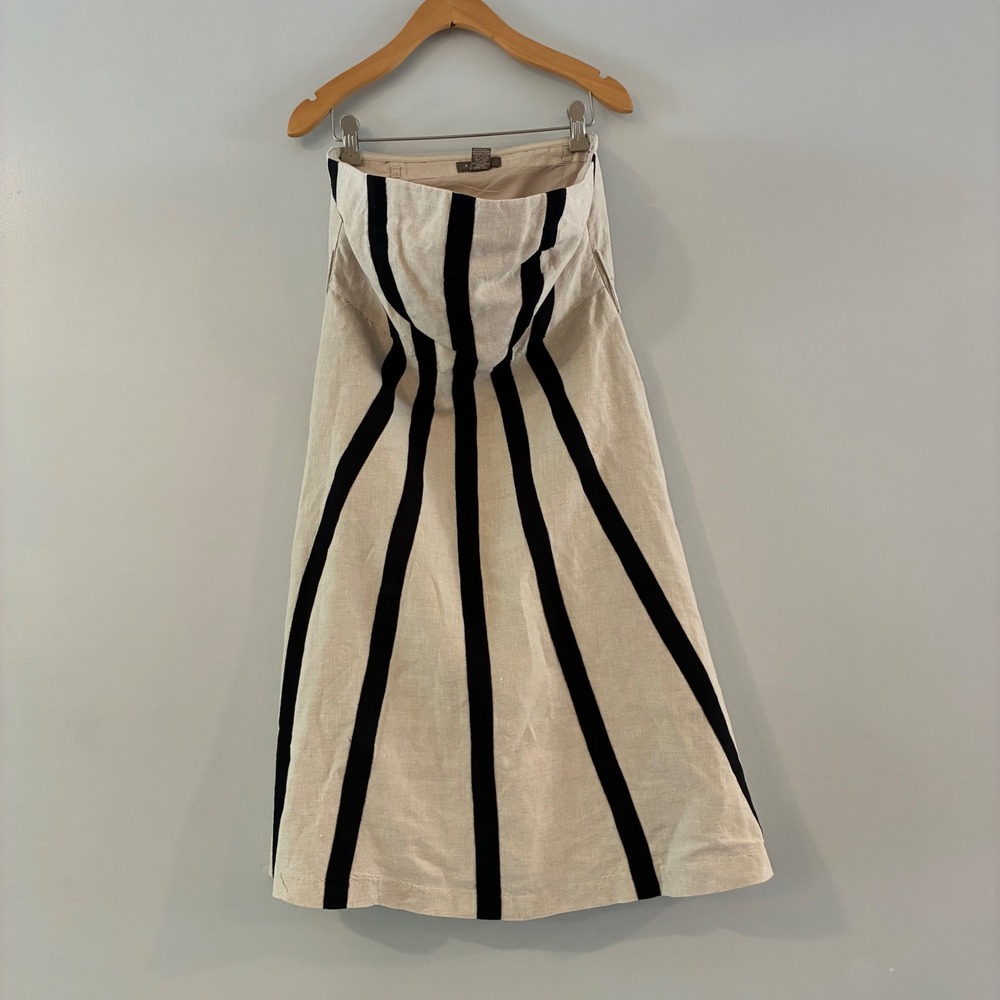 Kenar Dress 8 Striped Strapless Linen Midi A-Line Nautical Coastal Preppy Luxury